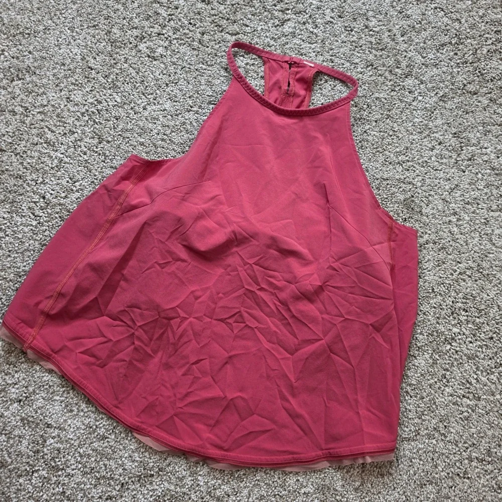 Lululemon High Neck Racerback Tank Top Womens 4 Pink Mesh Trim Activewear Yoga